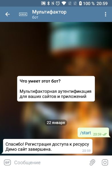 Registration in the Telegram bot for multi-factor authentication is completed