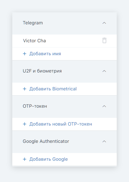 Registration in Telegram Bot for multi-fator authentication is completed, return to the page of authentication methods adding